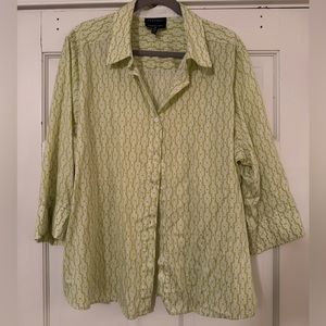 Foxcroft Lime Green Link Wrinkle-Free Shaped Fit Button-Up 3/4 Sleeve Shirt 20W